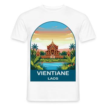 Vientiane Laos Vintage-Tempel-Reiseillustration - Männer T-Shirt - Weiß - Vorne - AI Model Male 178 dark (178cm)