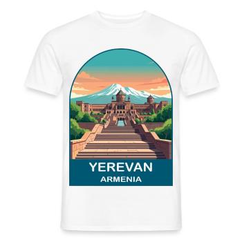 Yerevan Armenia Mount Ararat Vintage Travel Art - Men's T-Shirt - white - Front - AI Model Male 178 dark (178cm)