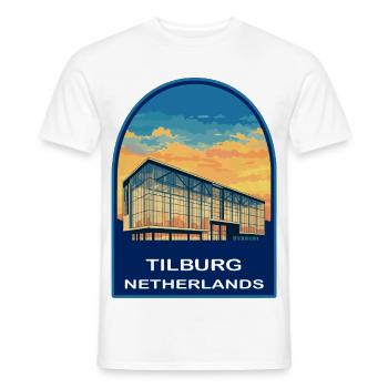 Tilburg Netherlands Modern Architecture Retro Badg - Men's T-Shirt - white - Front - AI Model Male 178 dark (178cm)