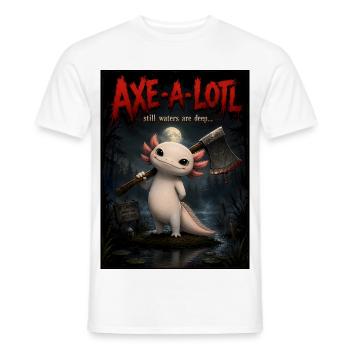 Axe-a-lotl – Creepy Cute Axolotl Horror Cartoon - Men's T-Shirt - white - Front - AI Model Male 178 dark (178cm)