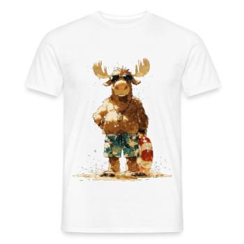 Moose on the beach - Casual moose with lifebuoy - Men's T-Shirt - white - Front - AI Model Male 178 dark (178cm)