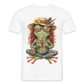 Motif aquarelle : Grenouille bohème méditatrice - T-shirt homme - blanc - Devant - AI Model Male 178 dark (178cm)