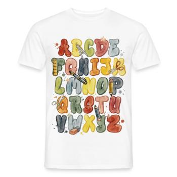 Buntes Aquarell-Alphabet für den Schulanfang - Männer T-Shirt - Weiß - Vorne - AI Model Male 178 dark (178cm)