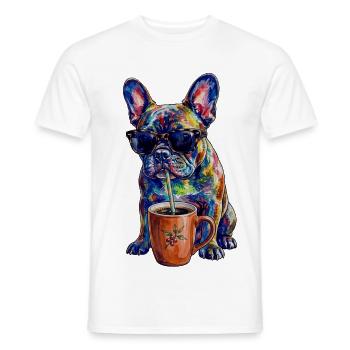 Coole Französische Bulldogge mit Kaffee - Männer T-Shirt - Weiß - Vorne - AI Model Male 178 dark (178cm)