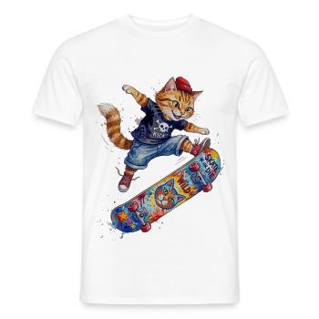 Coole Skater Katze auf Skateboard-Aquarell Design - Männer T-Shirt - Weiß - Vorne - AI Model Male 178 dark (178cm)