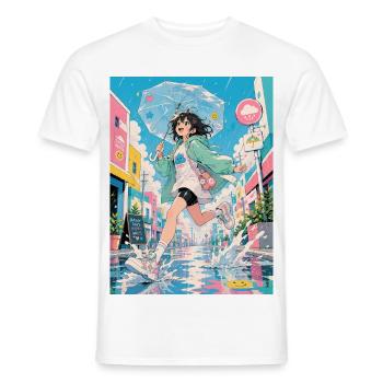 Happy rainy day in pastel colors - Men's T-Shirt - white - Front - AI Model Male 178 dark (178cm)
