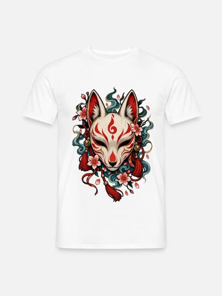 Kitsune Mask Blütenpracht - Männer T-Shirt - Weiß