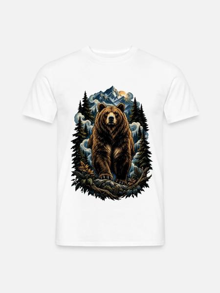 Bär im Bergwald – Natur-Tierkunst - Männer T-Shirt - Weiß