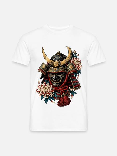 Blüten-Samurai Helm Mask - Männer T-Shirt - Weiß