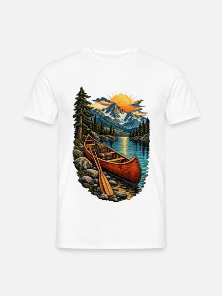 Sonnenuntergang am Gebirgssee mit Kanu - Männer T-Shirt - Weiß