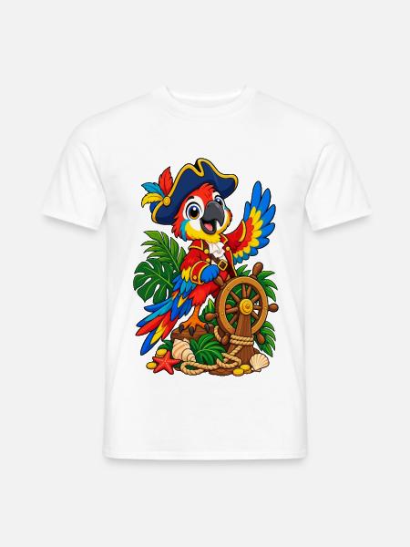 Piratenpapagei am Steuerrad - Männer T-Shirt - Weiß