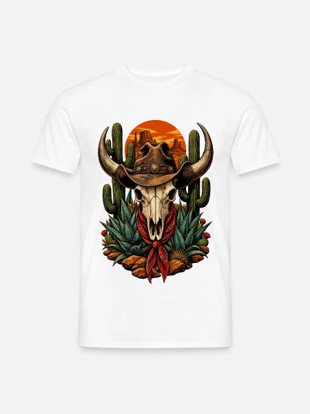 Wüsten-Schädel Cowboy - Männer T-Shirt - Weiß