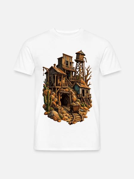 Wüsten-Holzstadt am Gleis - Männer T-Shirt - Weiß