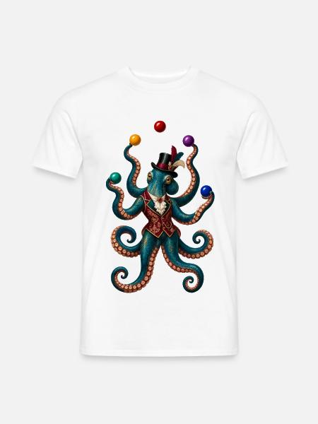 Tintenoktopus im Zylinder - Männer T-Shirt - Weiß