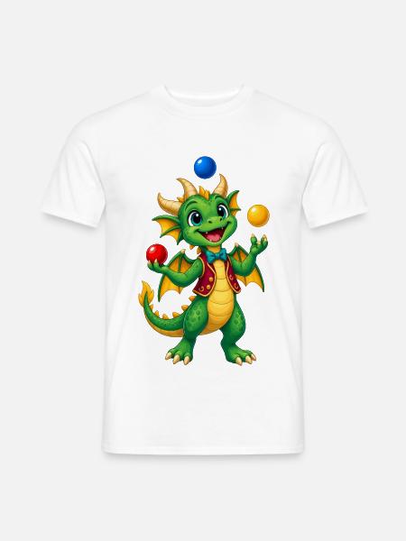 Jongliernder Drache mit bunten Kugeln - Männer T-Shirt - Weiß