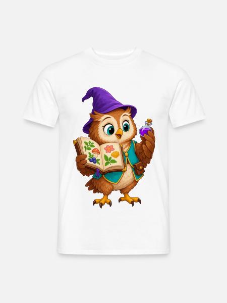 Eulenlesezauber Kräuterbuch-Eule - Männer T-Shirt - Weiß