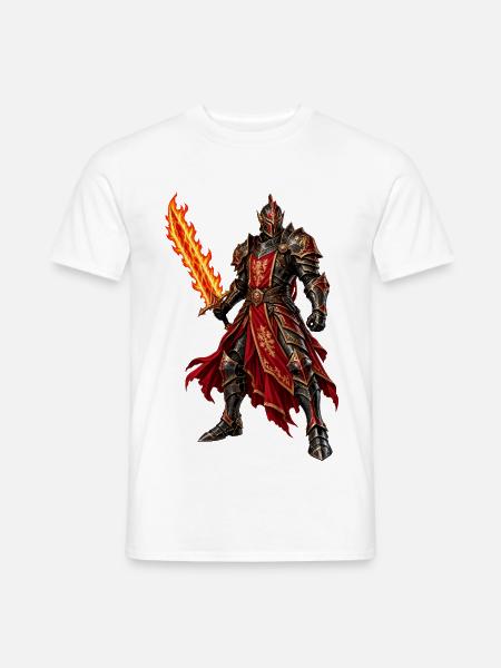 Roter Ritter mit Flammenschwert - Männer T-Shirt - Weiß