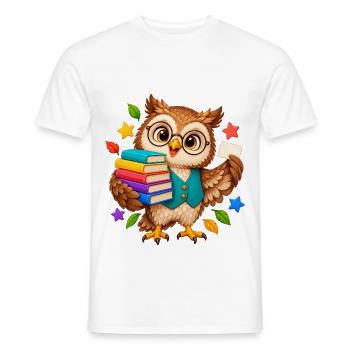 Lernende Eule mit Büchern - Männer T-Shirt - Weiß - Vorne - AI Model Male 178 dark (178cm)