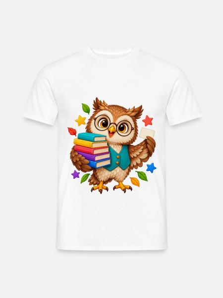 Lernende Eule mit Büchern - Männer T-Shirt - Weiß