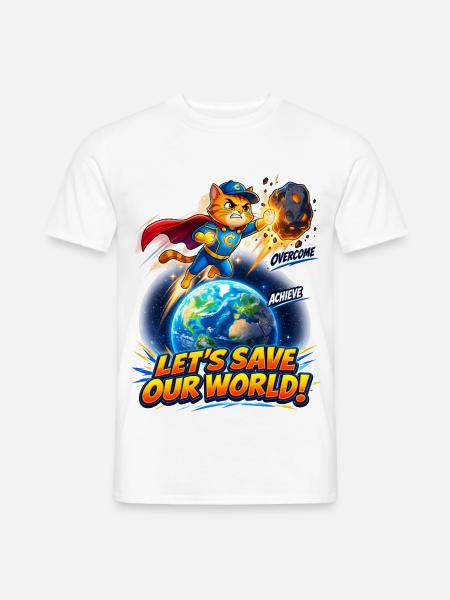 Superhelden-Kätzchen rettet die Erde - Männer T-Shirt - Weiß