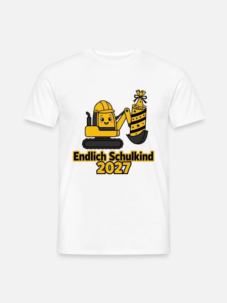 Endlich Schulkind 2027 Baustelle Baggerfahrer - Männer T-Shirt - Weiß