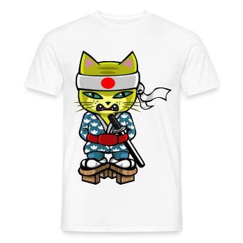Chat japonais - T-shirt homme - blanc - Devant - AI Model Male 178 dark (178cm)