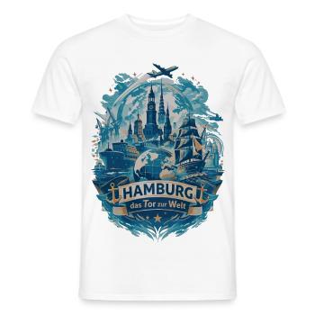 Hamburg Silhouette – Tor zur Welt Skyline Design - Männer T-Shirt - Weiß - Vorne - AI Model Male 178 dark (178cm)