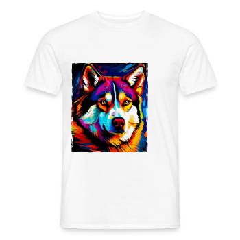 Portrait de chien husky - T-shirt homme - blanc - Devant - AI Model Male 178 dark (178cm)