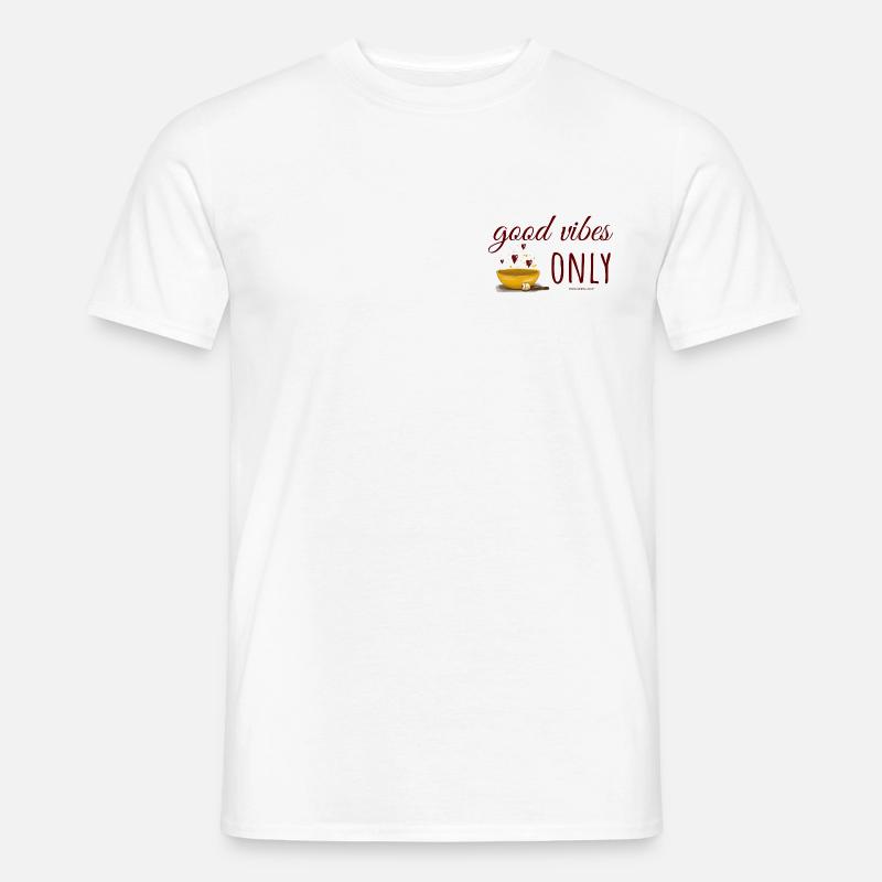 Klangschale - Spruch "Good Vibes only" - Männer T-Shirt - Weiß