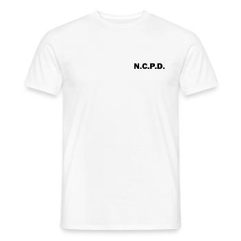 Mandala géométrique en bleu et or - T-shirt homme - blanc - Devant - AI Model Male 178 dark (178cm)