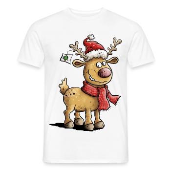 Mignons rennes de Noël avec chapeau et écharpe - T-shirt homme - blanc - Devant - AI Model Male 178 dark (178cm)