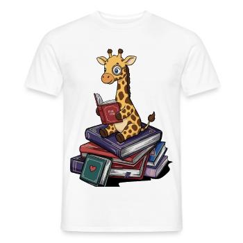 Bookworm Giraffe Animal Reading Books Art - Men's T-Shirt - white - Front - AI Model Male 178 dark (178cm)