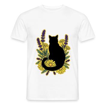 gatto_nero_tra_margherite_e_lavanda - Men's T-Shirt - white - Front - AI Model Male 178 dark (178cm)