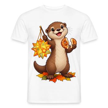 Zwergotter mit Sternlaterne und Brezelhälften - Männer T-Shirt - Weiß - Vorne - AI Model Male 178 dark (178cm)
