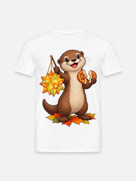 Zwergotter mit Sternlaterne und Brezelhälften - Männer T-Shirt - Weiß