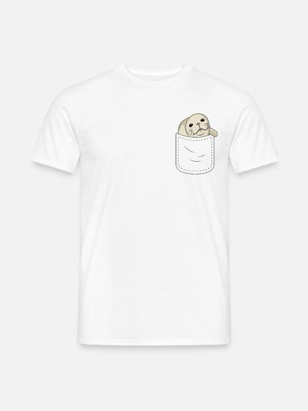 Niedliche Robbe Brusttasche - Männer T-Shirt - Weiß