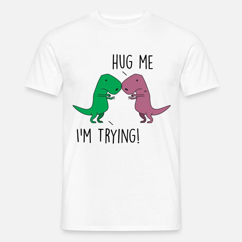 Dino Hug me, I´m trying - Männer T-Shirt - Weiß