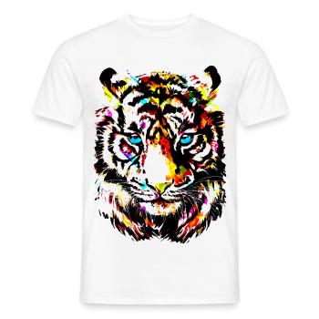 Colorful Tiger - Yellow Tiger Head - Tiger Drawing - Men's T-Shirt - white - Front - AI Model Male 178 dark (178cm)