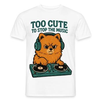 T-shirt DJ Pomeranian Rétro | Trop mignon pour arrêter la musique - T-shirt homme - blanc - Devant - AI Model Male 178 dark (178cm)