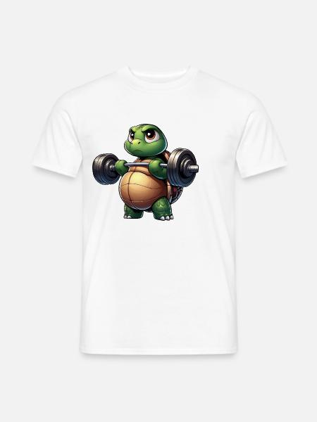Tortue drôle avec humour de fitness d’haltères - T-shirt homme - blanc