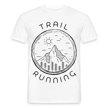 Trail Running Mountains Forest Sun - Men's T-Shirt - white - Front - AI Model Male 178 dark (178cm)