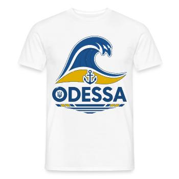 Odessa Ukraine - Nautical Wave and Anchor Emblem - Men's T-Shirt - white - Front - AI Model Male 178 dark (178cm)