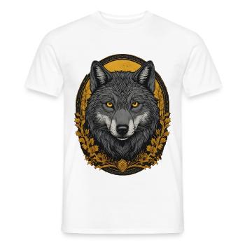 Wolf's head in the golden autumn forest - Men's T-Shirt - white - Front - AI Model Male 178 dark (178cm)