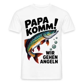Papa Komm! Angelabenteuer Fischdesign - Männer T-Shirt - Weiß - Vorne - AI Model Male 178 dark (178cm)