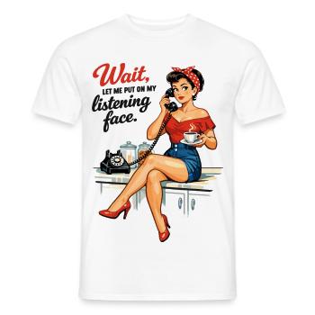 Pin-up Girl : Laisse-moi adopter mon air d’écoute - T-shirt homme - blanc - Devant - AI Model Male 178 dark (178cm)