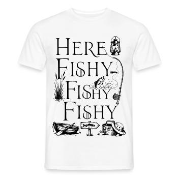Here Fishy Fishy Fishy – Lustiges Angler Vintage - Männer T-Shirt - Weiß - Vorne - AI Model Male 178 dark (178cm)