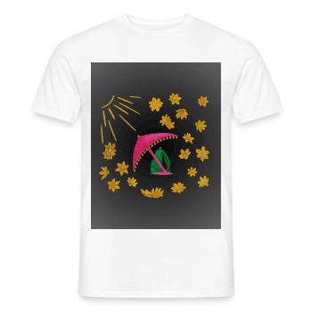 Goldene Blüten unter pinkem Strandschirm  - Männer T-Shirt - Weiß - Vorne - AI Model Male 178 dark (178cm)