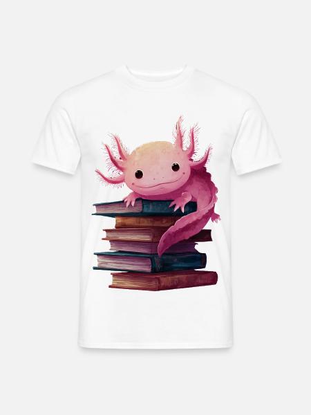 Axolotl Bücher Lesen Bücherwurm - Männer T-Shirt - Weiß