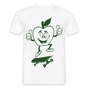 Cool Green Apple on Skateboard – Fun Cartoon Style - Men's T-Shirt - white - Front - AI Model Male 178 dark (178cm)