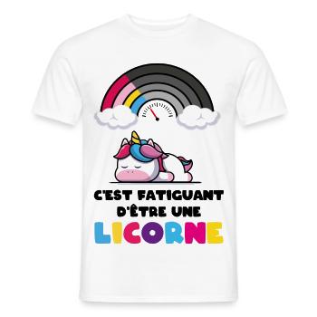 C'est fatiguant d'être une licorne Humour Fille - T-shirt homme - blanc - Devant - AI Model Male 178 dark (178cm)